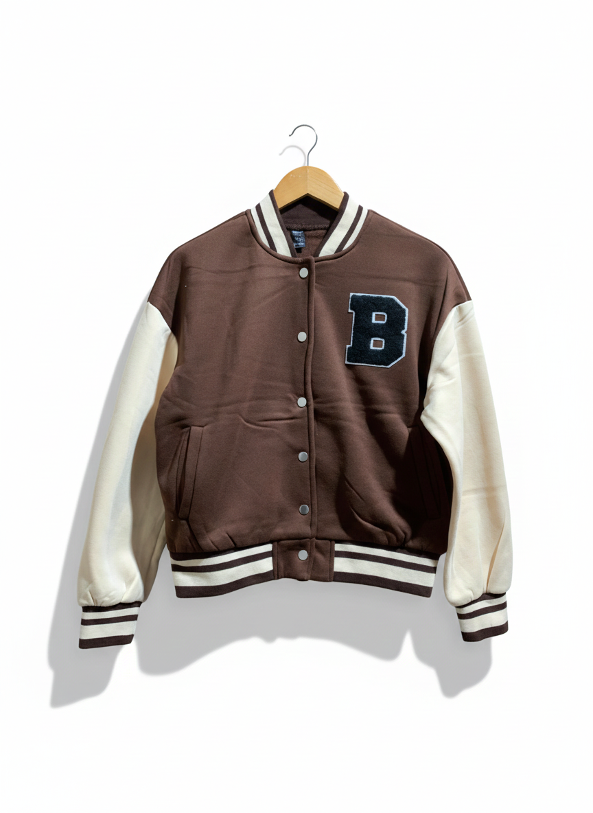 SHEIN |S |BUST 21|CHOCOLATE VARSITY GRAPHIC JACKET