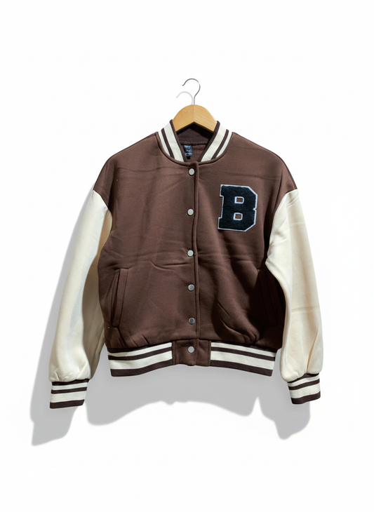 SHEIN |S |BUST 21|CHOCOLATE VARSITY GRAPHIC JACKET