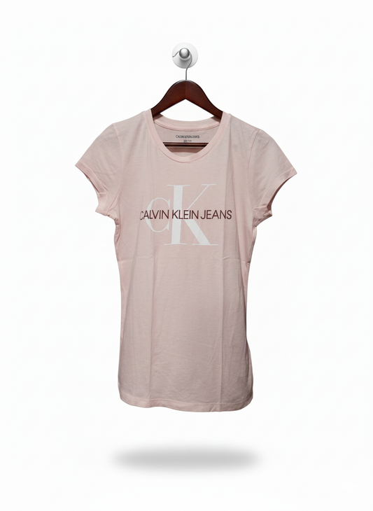 CALVIN KLEIN |S|BUST 17|Women's Pink Short-Sleeve Logo Tee