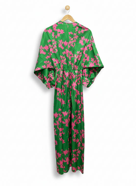 |M/L| BUST FREE |B10| VIBRANT GREEN AND PINK FLORAL MAXI DRESS