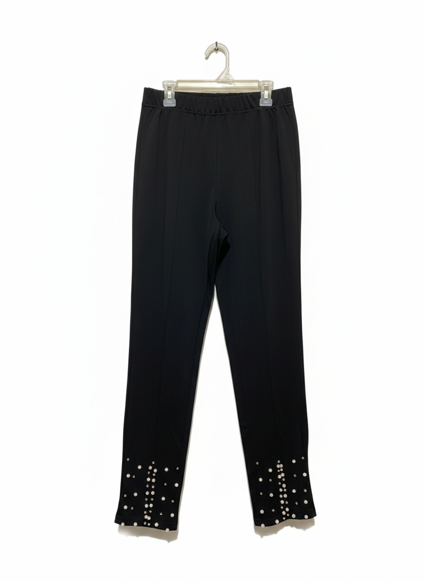 SHEIN|M|WAIST 27|Women's Black Ankle Pants with Pearl Hem Embellishment