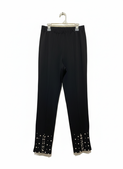 SHEIN|M|WAIST 27|Women's Black Ankle Pants with Pearl Hem Embellishment