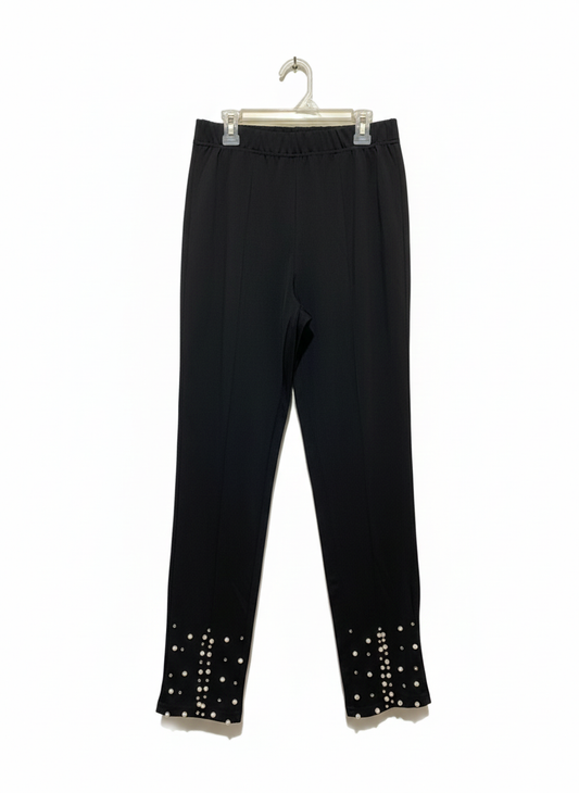 SHEIN|M|WAIST 27|Women's Black Ankle Pants with Pearl Hem Embellishment