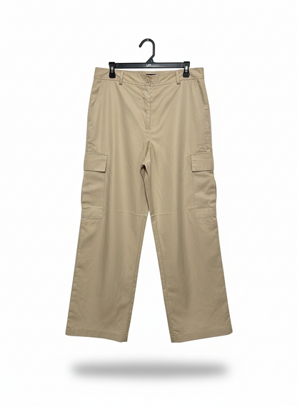 EBBY ANDI |XL| WAIST 34| BEIGE COTTON RELAXED-FIT CARGO TROUSERS