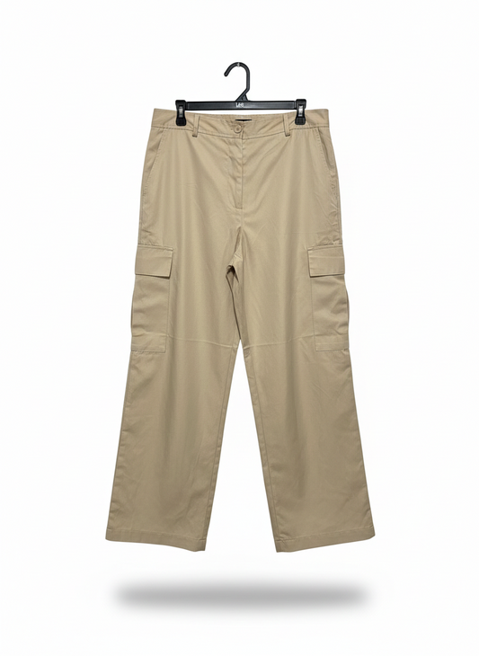 EBBY ANDI |XL| WAIST 34| C7 | BEIGE COTTON RELAXED-FIT CARGO TROUSERS