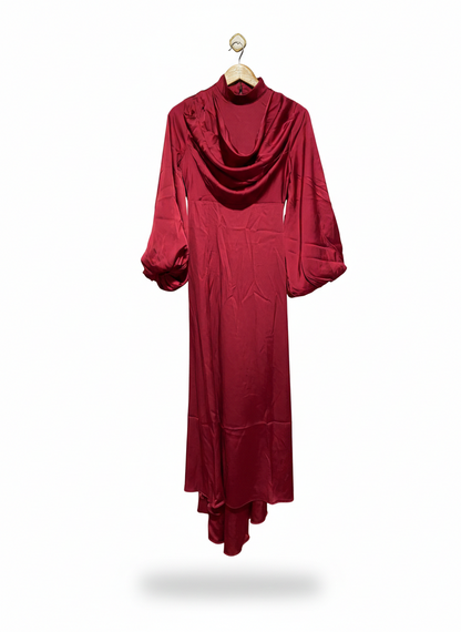 AHEL TASARIM |M| BUST 16| C6| CRIMSON RED SATIN MAXI GOWN