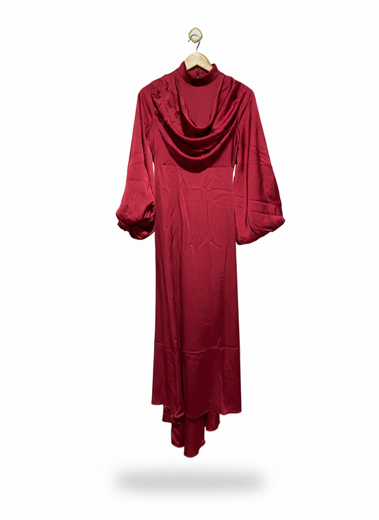 AHEL TASARIM |M| BUST 16| C6| CRIMSON RED SATIN MAXI GOWN