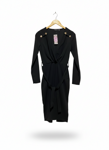 BOOHOO |M| BUST 16| SOPHISTICATED BLACK MILITARY-STYLE MIDI DRESS