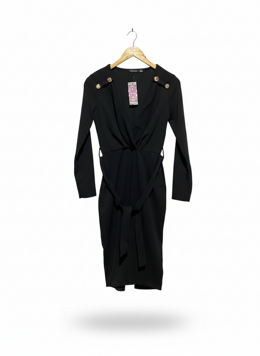 BOOHOO |M| BUST 16| SOPHISTICATED BLACK MILITARY-STYLE MIDI DRESS