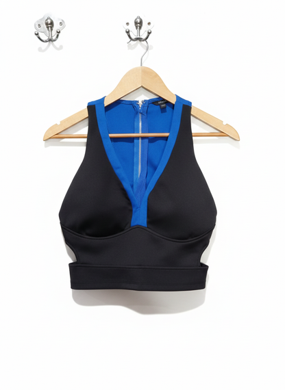 GUESS|M|BUST 15|BLACK AND BLUE COLOR BLOCK CROP TOP