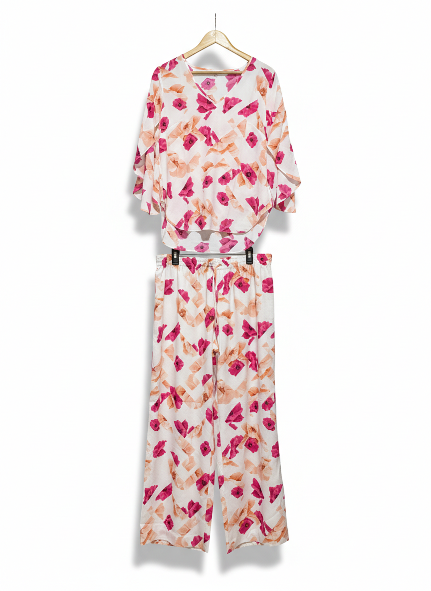 CALVIN KLEIN |L| White, Pink, And Orange Floral Print Matching Set