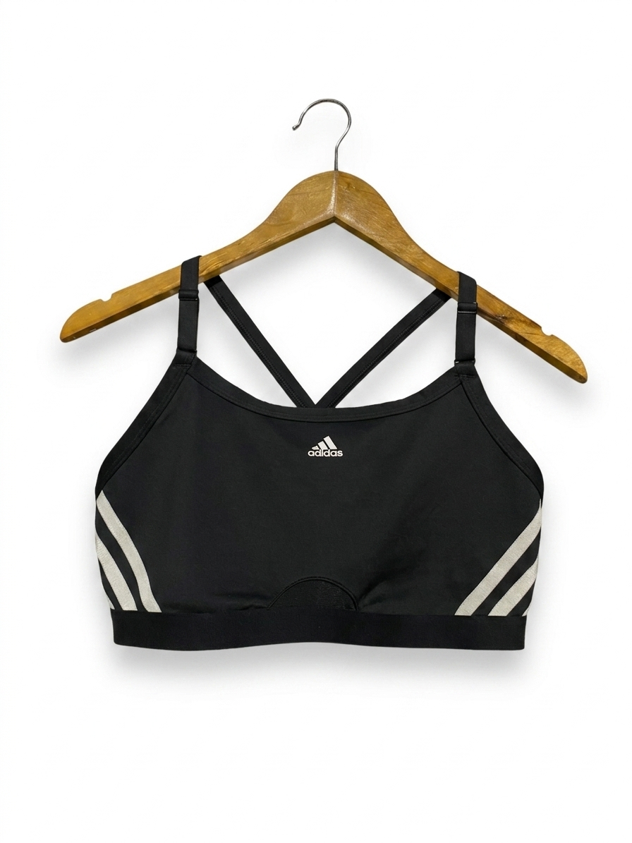 ADIDAS |M| BUST 15| B26| BLACK CROSS-BACK SPORTS BRA WITH THREE-STRIPE SIDE ACCENTS