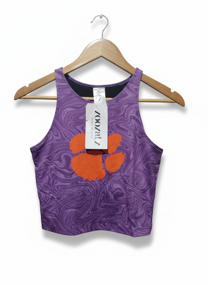 ZOOZATZ|S|BUST 14|Clemson First Down Cropped Tank in Purple