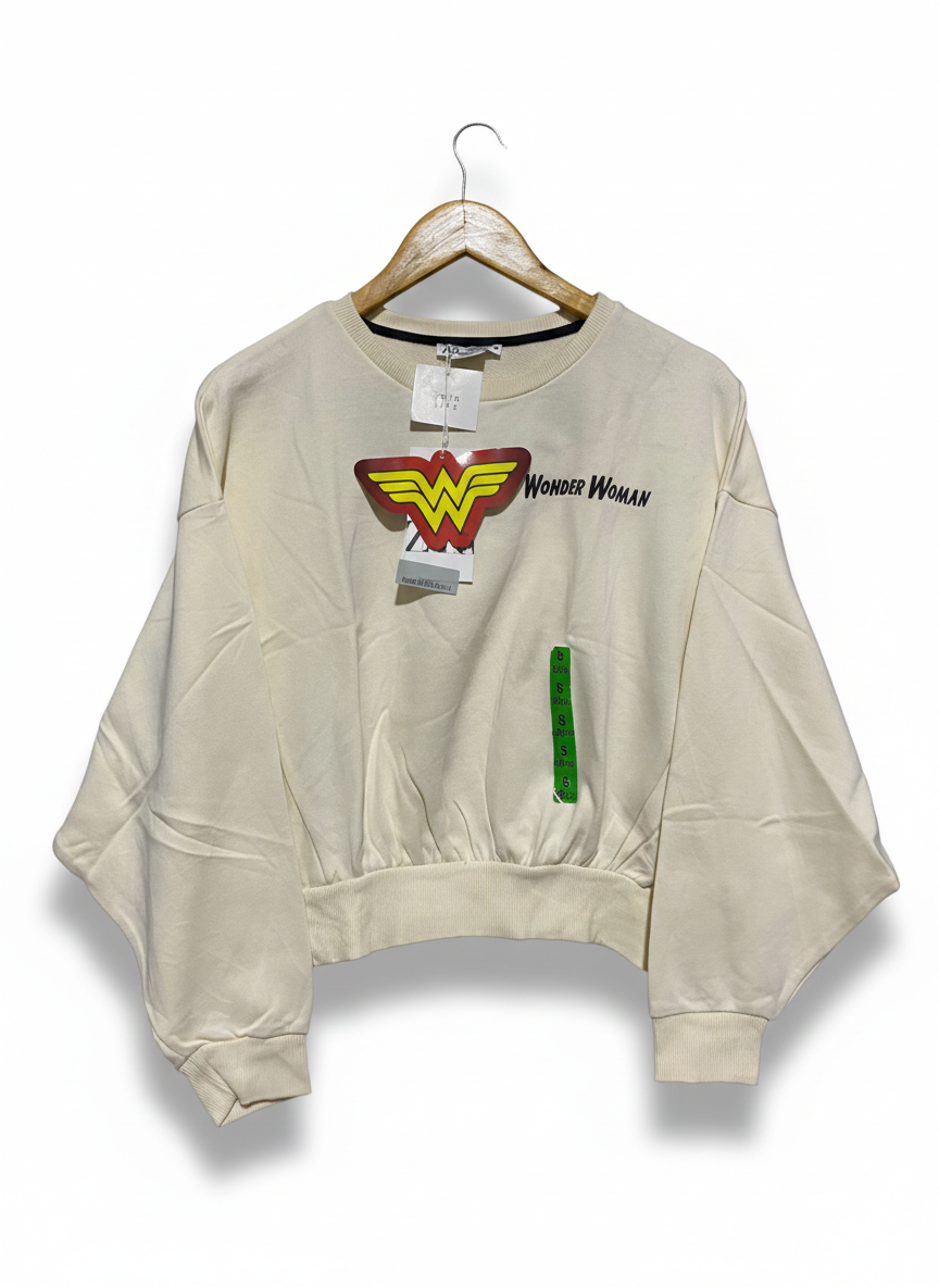 ZARA |S| WONDER WOMAN CROPPED SWEATSHIRT - IVORY