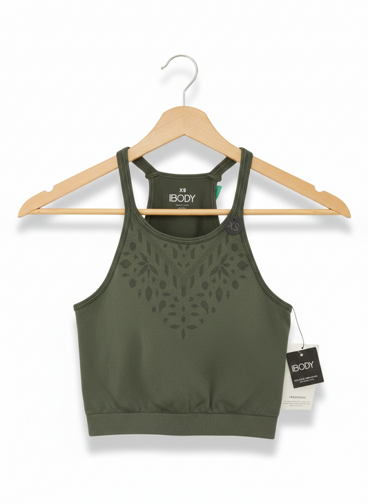 COTTON ON |XS| BUST 12| OLIVE GREEN SEAMLESS HIGH-NECK SPORTS BRA
