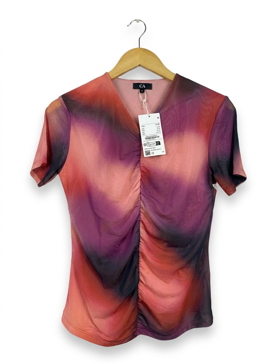 C&A |M| BUST 17| B20| VIBRANT MULTICOLOR RUCHE FRONT MESH TOP