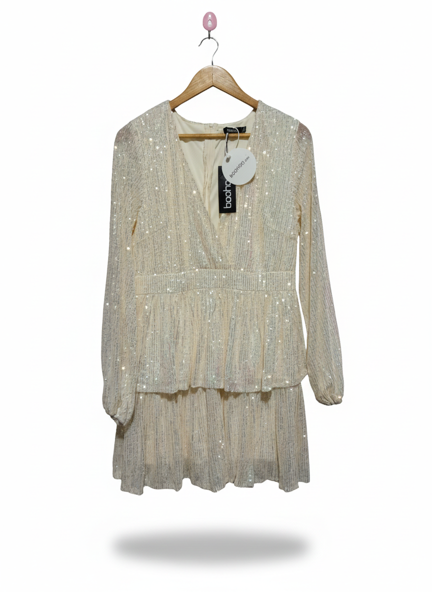 BOOHOO|XL|BUST 18|PLUS SEQUIN PLUNGE TIERED SKATER DRESS