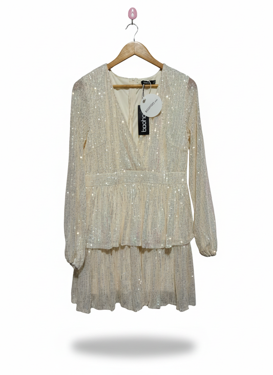 BOOHOO|XL|BUST 18|PLUS SEQUIN PLUNGE TIERED SKATER DRESS