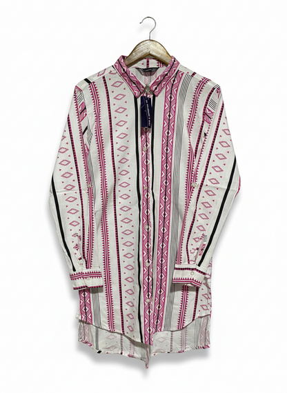 MAS COLLECTION |L| BUST 20| PINK ETHNIC PRINT HI-LOW SHIRT DRESS