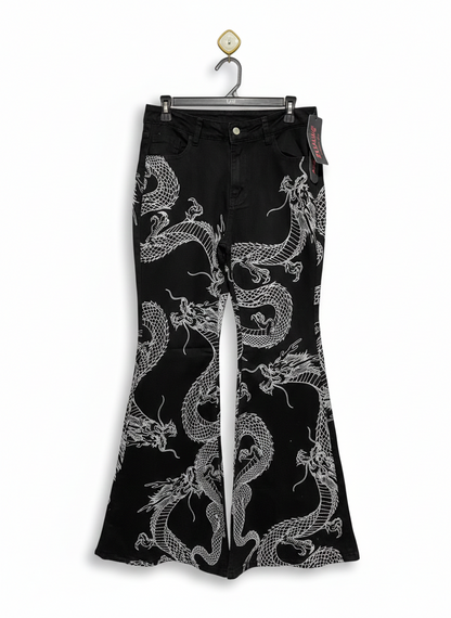 ROMWE |L| WAIST 32| MYTHIC DRAGON PRINT FLARE JEANS