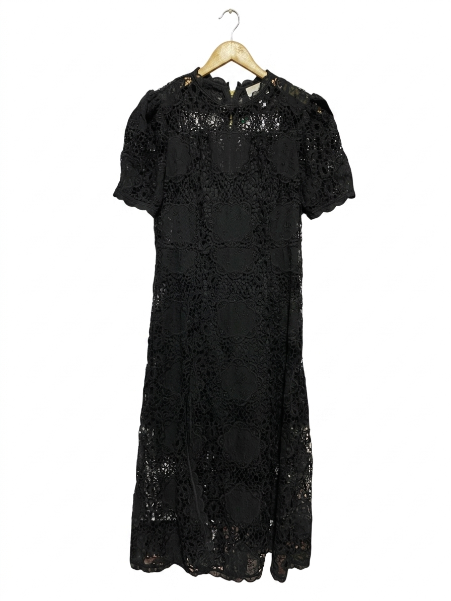 ALICE MCCALL |M| BUST 18| B26| LUXURY BLACK CROCHET LACE MIDI DRESS