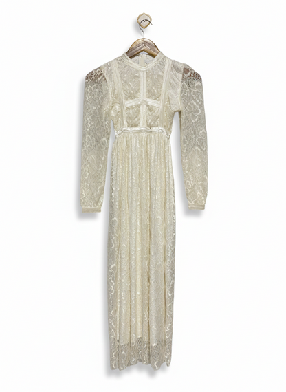 IVORY FLORAL LACE VINTAGE MAXI DRESS |S| BUST 14|