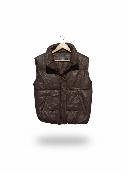 PRIMARK|XS/S|BUST 20|Brown Faux Leather Puffer Vest