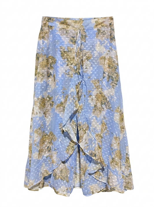 FASHION |M| WAIST 28| C6| LIGHT BLUE FLORAL RUFFLE MIDI SKIRT