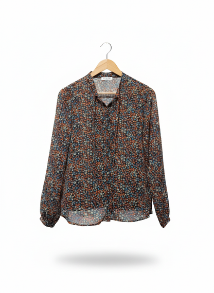 BRAVE SOUL Multi-Colored Floral Printed Button-Down Bow Tie-Neck Top