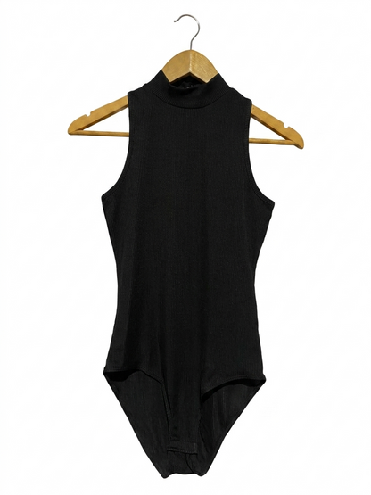 PAPAYA |S|BUST 14| B22| SLEEK BLACK RIBBED HIGH-NECK SLEEVELESS BODYSUIT