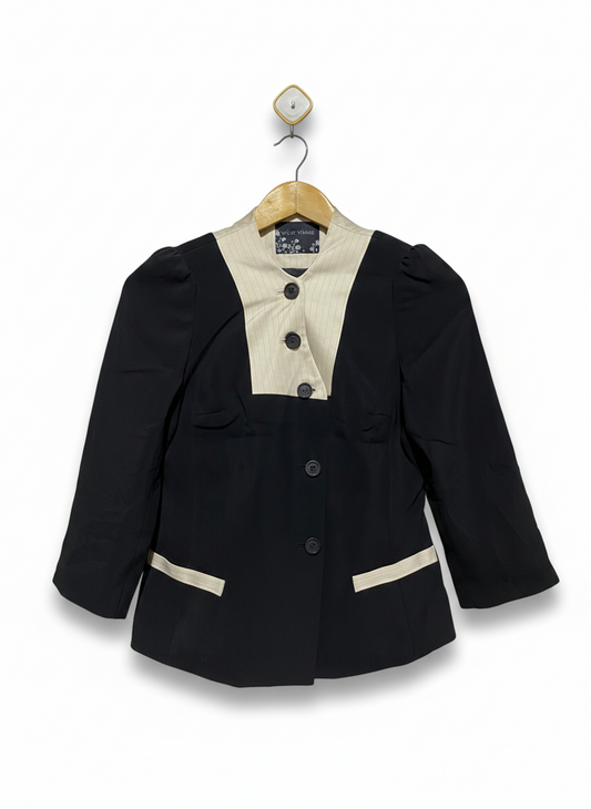 VIVA VIOLET |M| BUST 16| CHIC BLACK JACKET WITH PINSTRIPE PANELS