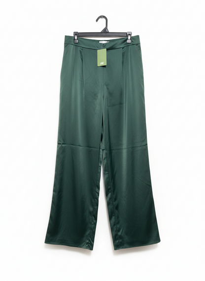 H&M |XL| WAIST 32| EMERALD SATIN HIGH-WAIST WIDE-LEG TROUSERS