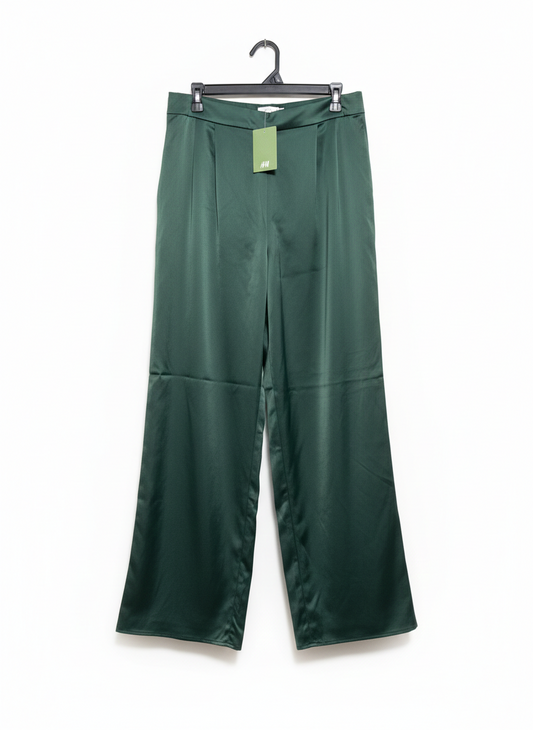 H&M |XL| WAIST 32| EMERALD SATIN HIGH-WAIST WIDE-LEG TROUSERS