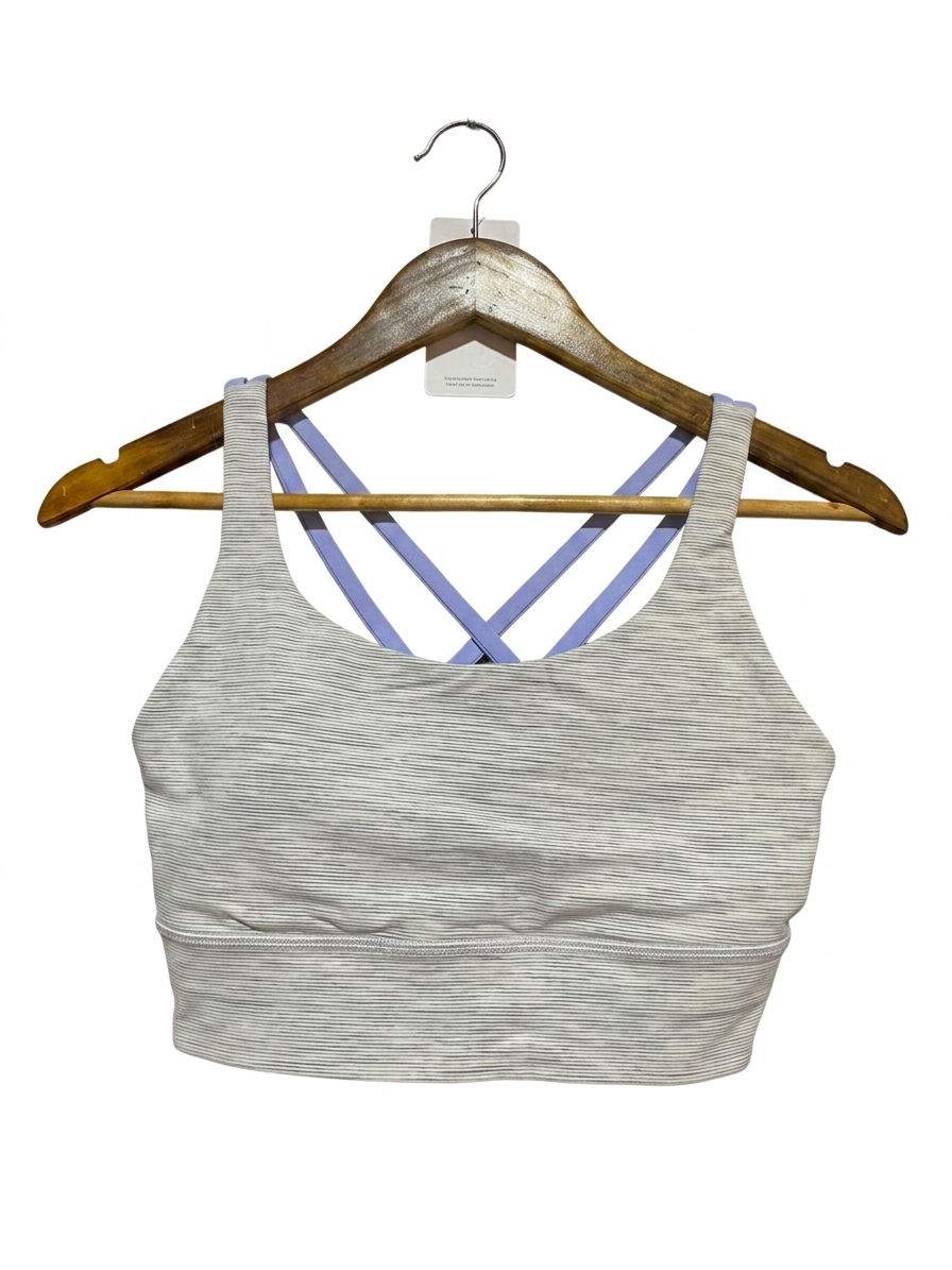 LULULEMON |M| BUST 15| BRA LONG LINE STRIPED GREY & PURPLE STRAPS