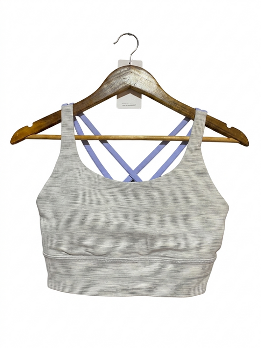 LULULEMON |M| BUST 15| BRA LONG LINE STRIPED GREY & PURPLE STRAPS