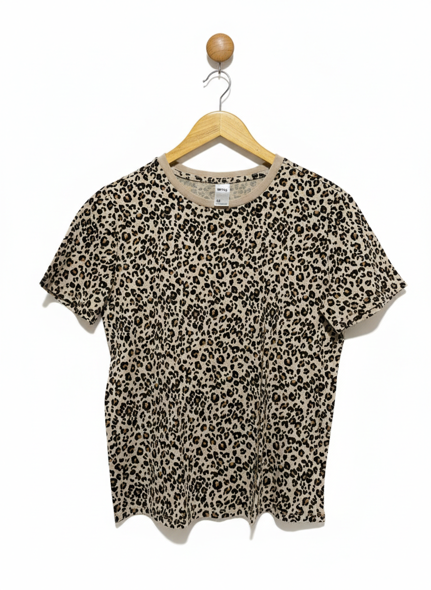 ANKO |L| BUST 20| CHIC ALL-OVER LEOPARD PRINT CREW NECK T-SHIRT