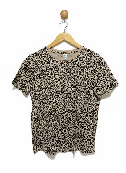 ANKO |L| BUST 20| CHIC ALL-OVER LEOPARD PRINT CREW NECK T-SHIRT