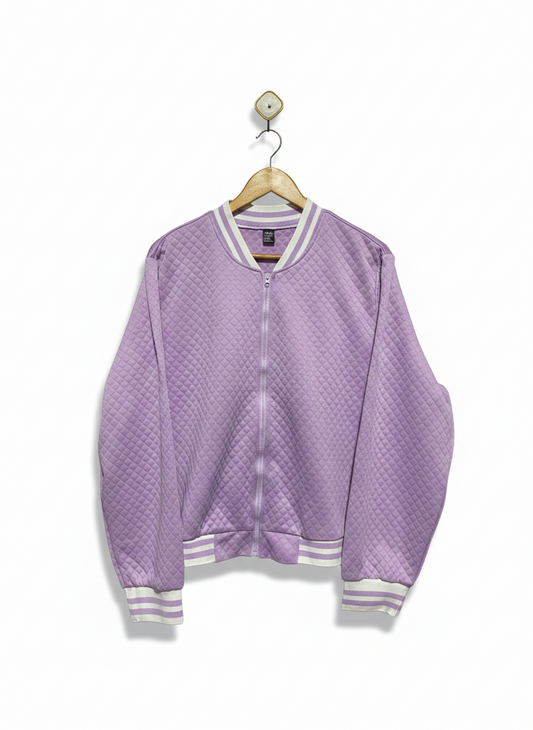 SHEIN  CURVE| XL| BUST 25| Women's Lavender Stand Collar Quilted Bomber Jacket With Ribbed Trim