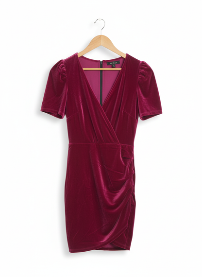 Wild Fable Velvet Mini Party Dress Women's Small Magenta Pink Back Zip V Neck W-15 / L-32