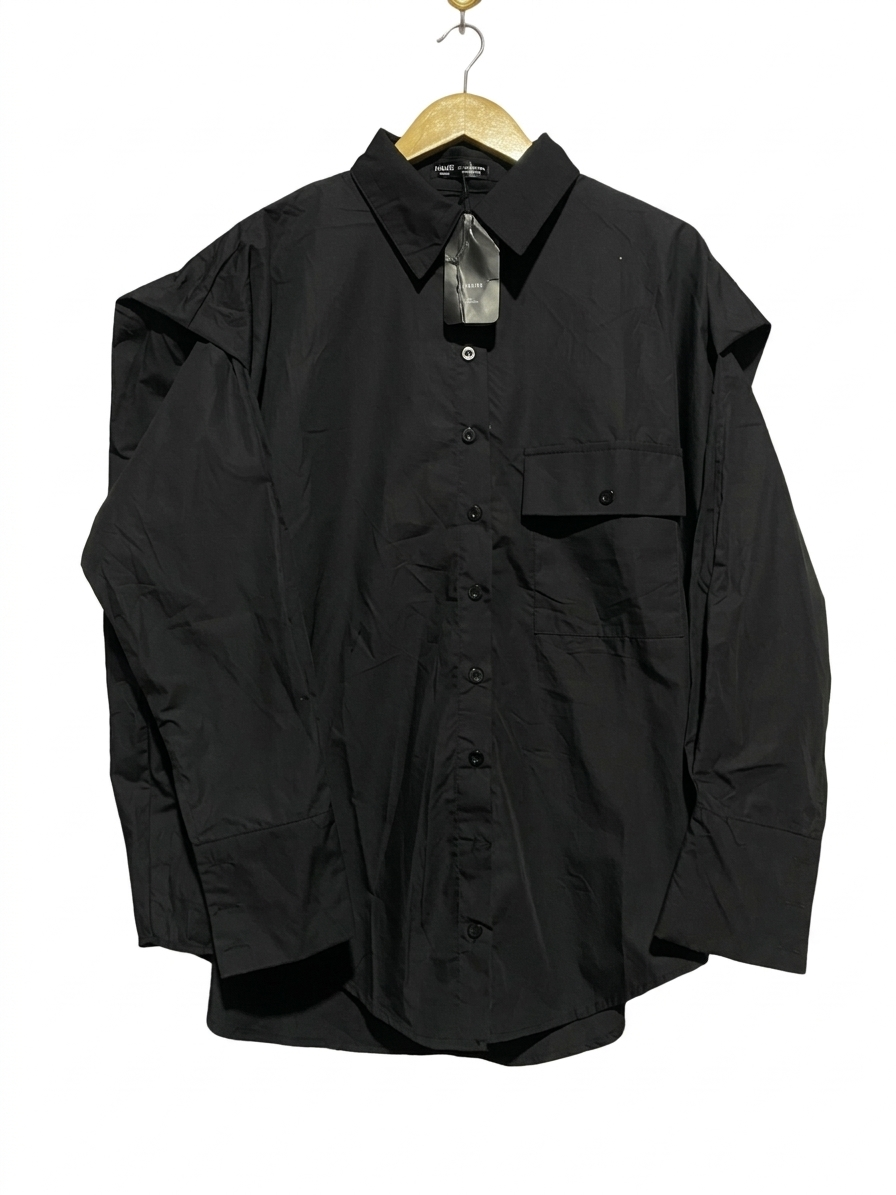 HAUTE SHEIN |XXL|BUST FREE| B7| BLACK OVERSIZED DECONSTRUCTED SHOULDER BUTTON-DOWN SHIRT