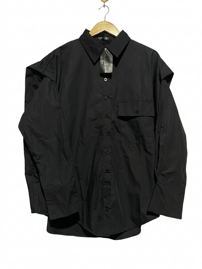 HAUTE SHEIN |XXL|BUST FREE| B7| BLACK OVERSIZED DECONSTRUCTED SHOULDER BUTTON-DOWN SHIRT