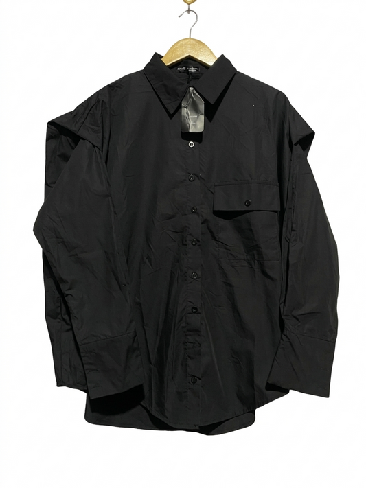 HAUTE SHEIN |XXL|BUST FREE| B7| BLACK OVERSIZED DECONSTRUCTED SHOULDER BUTTON-DOWN SHIRT