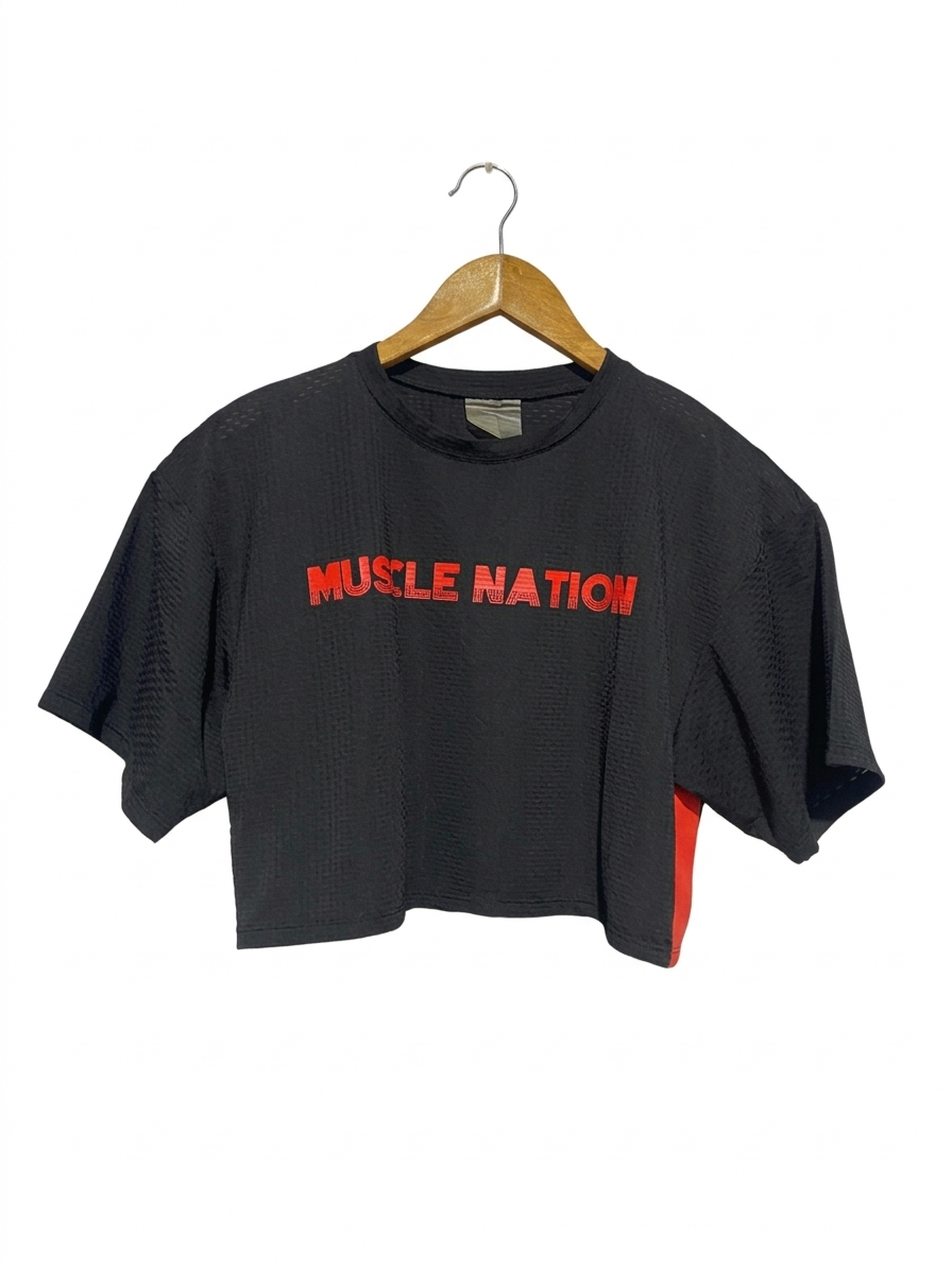|L| BUST 20| B7| MUSCLE NATION PERFORMANCE MESH CROPPED TEE