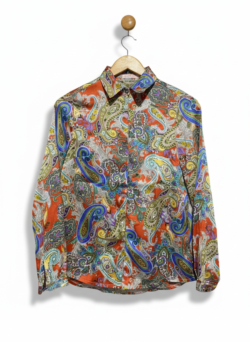 SOPHIA |M| BUST 18| MULTICOLORED PAISLEY PRINT COTTON BUTTON-FRONT SHIRT