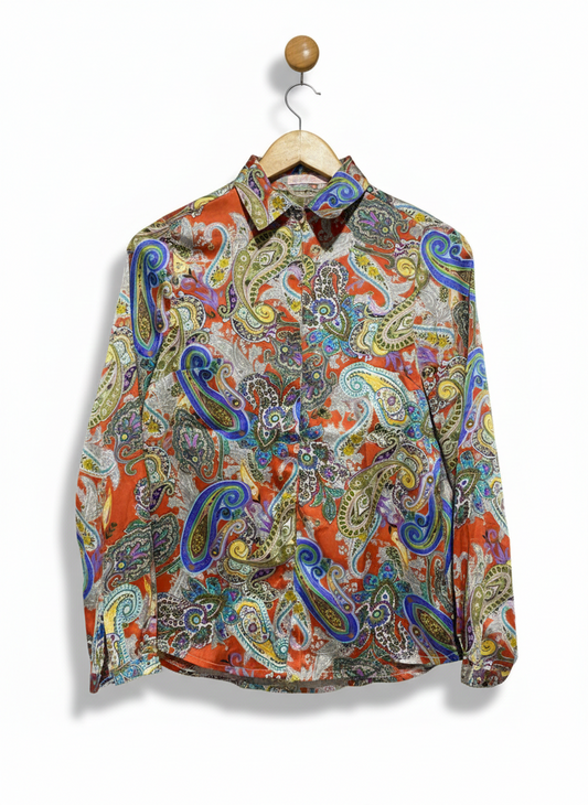 SOPHIA |M| BUST 18| MULTICOLORED PAISLEY PRINT COTTON BUTTON-FRONT SHIRT