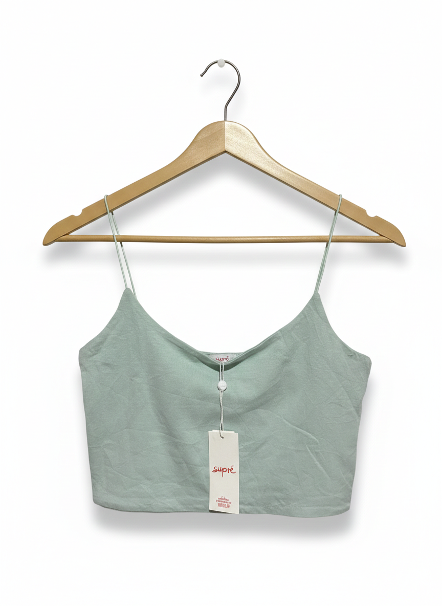 SUPRE |S| BUST 14|B12|WOMEN’S MINIMALIST SAGE GREEN CAMI CROP TOP
