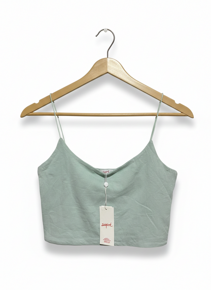 SUPRE |S| BUST 14|B12|WOMEN’S MINIMALIST SAGE GREEN CAMI CROP TOP