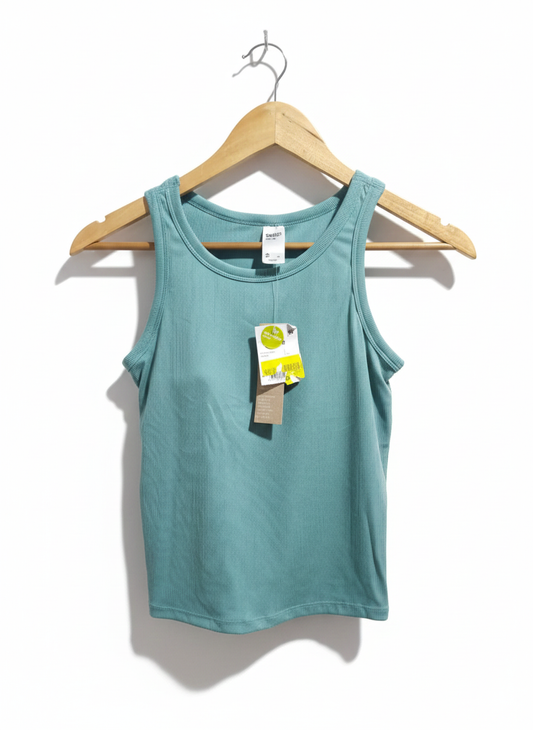 ANKO ACTIVE|S|BUST 14 PADED|Fitted Green Ribbed Tank Crop Top