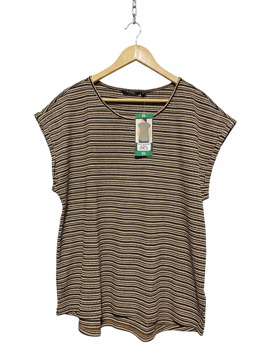 ELLEN REYES |XL| BUST 22| B4| NEW WITH TAGS RELAXED FIT HORIZONTAL STRIPED KNIT TEE IN NEUTRAL TONES