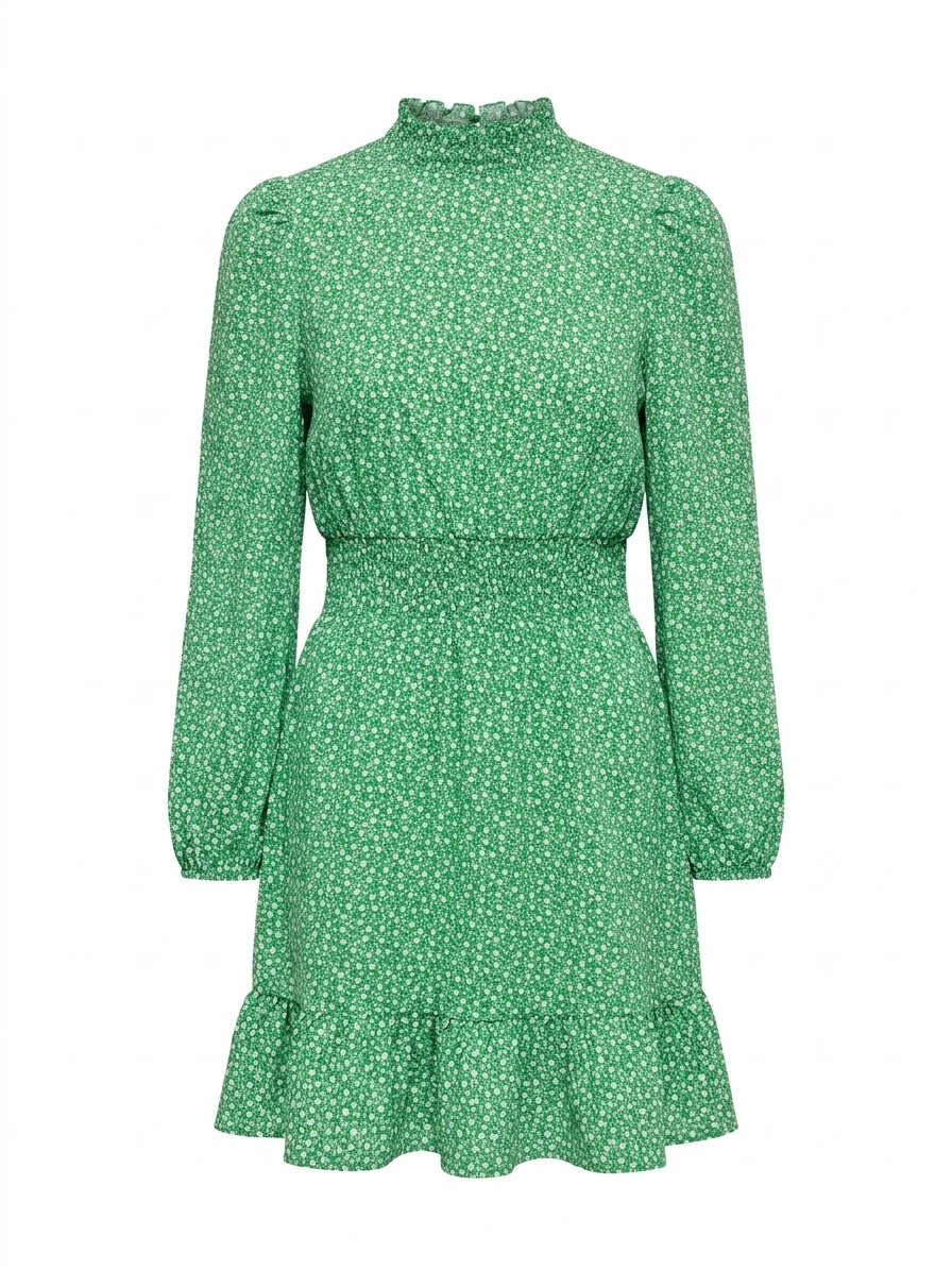 INNOCENCE |M| BUST 18| B14| GREEN DITSY FLORAL SMOCKED WAIST MINI DRESS